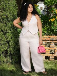 SHEIN EZwear Set de veste și pantaloni pentru costum roz, de primăvară - Baby Pink - Vizualizare 3