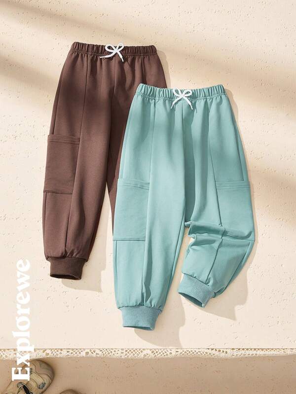 SHEIN Young Boy Buy One Get One Free, Multi-Piece Set Sweatpants In Urban Casual Style With Side Pocket Design. Two-Piece Set Of Comfortable Sweatpants Suitable For Spring, Summer, And Fall For Various Occasions Like City Outings, Sports, Everyday Wear, School, And Gatherings.