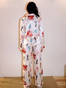 SweetSlumber Elegante conjunto de pijama de mujer con estampado de baile en satén