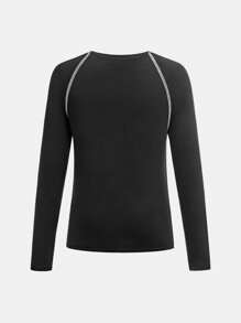 SHEIN Leap Crew 3 件套青少年男孩运动套装：紧身运动套装搭配宽松短裤，休闲学院风，舒适时尚，百搭，可爱柔软，适合日常穿着、上学、户外、运动和骑行 - 黑色 - 查看 3