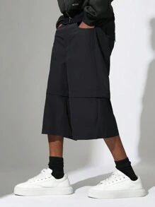 SUMWON Jorts convertibles de nylon de un solo color a shorts - Negro - Ver 1