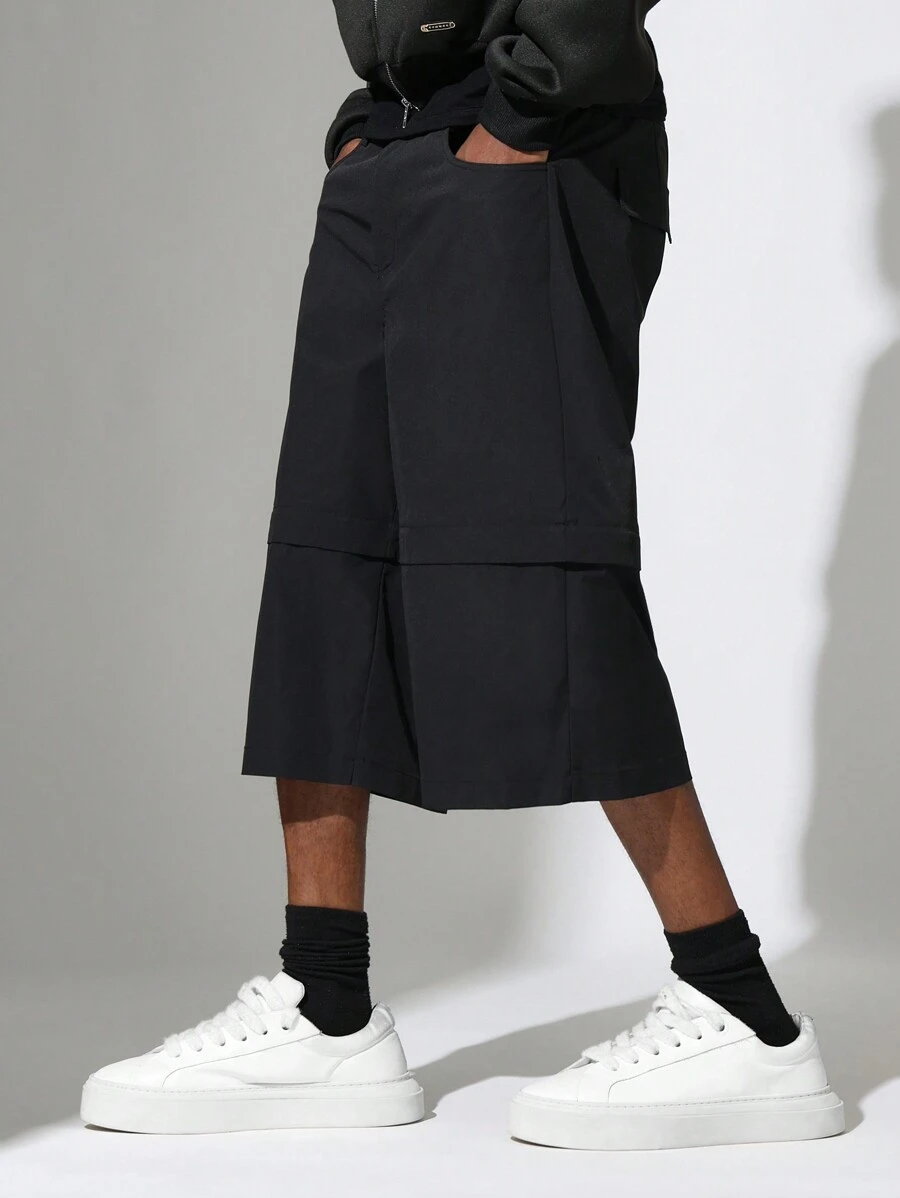 SUMWON Jorts convertibles de nylon de un solo color a shorts - Negro - Ver 1