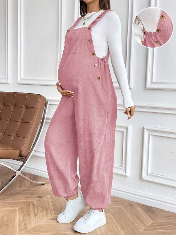SHEIN Salopetă de maternitate ajustabilă, maro, elastică, îmbrăcăminte casual pentru exterior