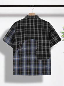 SHEIN 1 件青少年男孩时尚休闲格子拼布长袖编织衬衫，适合日常穿着，年轻风格；春季服装；青少年男孩服装；青少年男孩夹克，春季返校 - 彩色 - 查看 3