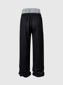 ROMWE MEN Street Life Men's Letter Print Pockets Wide Leg Loose Waistband Sweatpants