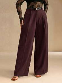 Anewsta Plus Size Women Casual Wide Leg Trousers, Chic Office/Commuting Pants, New Year Graduation, Back To School, Teachers For Women Winter Fall Autumn