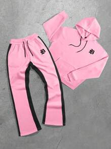 Manfinity EMRG Men's Casual Letter Print Drawstring Hoodie And Pants Set - Multicolor - View 3