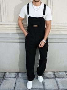 Manfinity Hypemode Men's Casual Versatile Black Denim Bib & Brace Overall