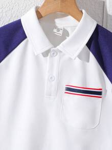 SHEIN 1 Set Tween Boy's Casual College Style Short Sleeve Polo Shirt & Shorts, Valentine's Day Outfit