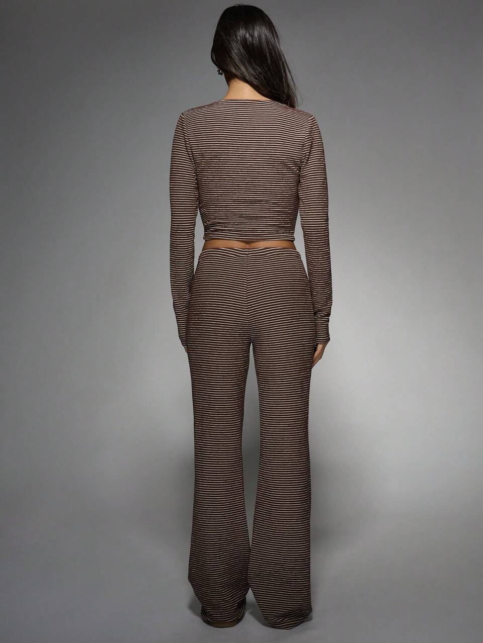 MISSGUIDED V Neck Long Sleeve Slim Fit Striped Cardigan & Flared Trouser Co-Ord Set