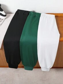 SHEIN 3 件套 YoungBoys 休闲字母印花抽绳踝慢跑运动裤，舒适日常穿着，适合户外、旅行、学校、秋冬季 - 彩色 - 查看 2