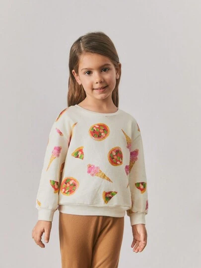 Maija Kids Maija Kids 适合年轻女孩的宽松休闲图案圆领运动衫