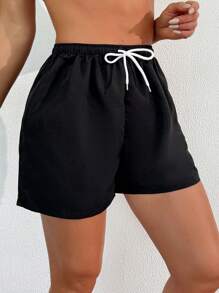 SHEIN Swim 夏季女士抽绳腰宽松休闲短裤、泳裤