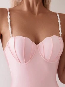 Swim Mod Women's Solid Color Simple Daily Wear One-Piece Camisole Summer - Baby Pink - View 6