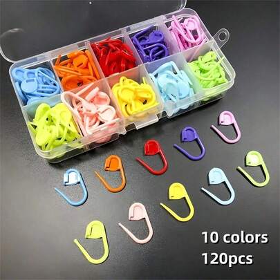 120pc/Box Knitting Crochet Stitch Markers With A Storage Box, Sewing Tools For Knitting, Crochet And Crafting (10 Color Ship Randomly)