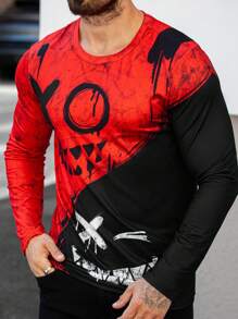 Manfinity Homme 男士卡通印花圆领长袖休闲T恤，秋季