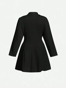 SHEIN MOD 大码复古甜美白色蝴蝶结装饰连衣裙 - 黑色 - 查看 6