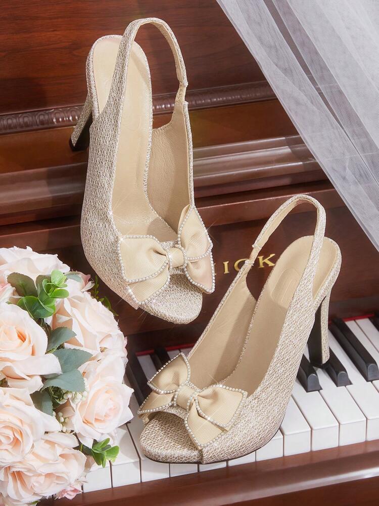 CUCCOO HITCHD Women's Fashionable Elegant Rhinestone Bow Decor Waterproof Platform High Heel Sandals Valentine's Day