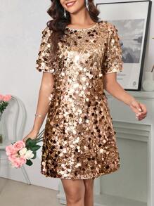 SHEIN Clasi Vestido de lentejuelas dorado, vestido de noche de fiesta, vestido de bola - Champán - Ver 4