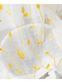 Perdele transparente cu broderie botanică / Perdea transparentă albă simplă cu buzunar / Perdele din voal semi-transparente cu aspect de in, model floral de viță de vie brodate / Pentru dormitor, sufragerie, decor de toamnă, decor de toamnă, decor cameră - Galben - Vizualizare 8
