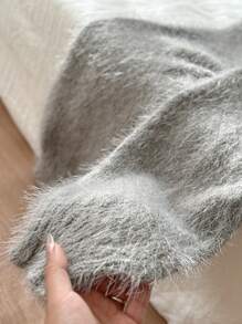 SHEIN Frenchy Plus Size Women's Sweater Off Shoulder Plush Cropped Cardigan Valentine - Khaki - View 6