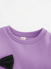 Cozy Pixies Young Girl Fashion 3D Bow Round Neck Dropped Shoulder Pullover Hoodie