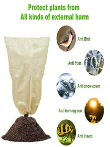 1pc Heavy-Duty Plant Frost Blanket With Zipper & Drawstring - 4.5oz Non-Woven Polypropylene Freeze Protection Cover For Trees & Shrubs -6°C Cold Wind Pest Animal Defense Reusable Beige Frost Cloth For Potted Plants, Fruit Trees, Garden Beds