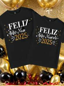 Manfinity Hypemode New Year Slogan Print Round Neck Short Sleeve Casual Loose T-Shirt For Men