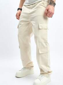 Manfinity EZcore Plus Size Men's Casual Solid Color Cargo Jeans - Beige - View 7