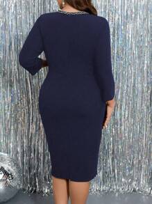 SHEIN Clasi 女士加大码优雅缎带装饰修身紧身连衣裙