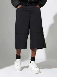 SUMWON Jorts convertibles de nylon de un solo color a shorts - Negro - Ver 3