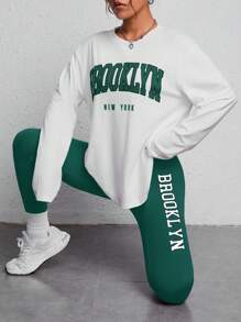 SHEIN PETITE Conjunto Casual De 2 Piezas Con Letras Impresas Para Mujer