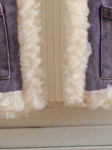 SHEIN Young Girl Y2K Retro Blue Denim Thermal Lined Jacket, Autumn/Winter - Purple - View 6