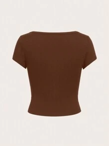 SHEIN EZwear Camiseta de manga corta de cuello redondo ajustada con estampado minimalista de cabeza de vaca, adecuada para el verano