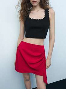 Maija 女士黑色早春 U 领无袖波浪设计性感时尚休闲日常背心节日 - 黑色 - 查看 6