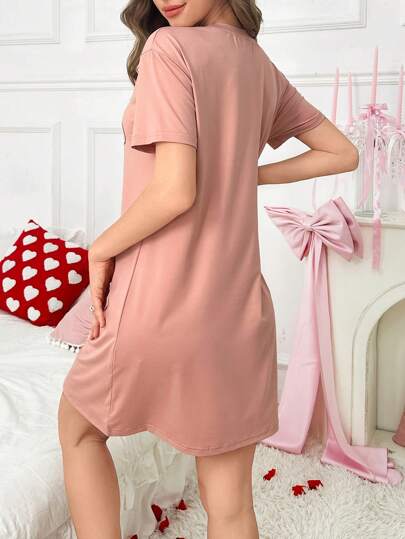 Heart Balloon Cartoon Print Short Sleeve Shirt Nightgown view 2