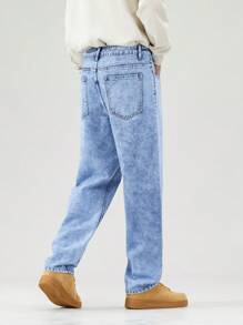 Manfinity EZcore 大码男士休闲直筒宽松牛仔裤，带口袋 - 藍色 - 查看 6