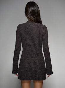 MISSGUIDED Round High Neck Flared Long Sleeve Floppy Fit Short Dress