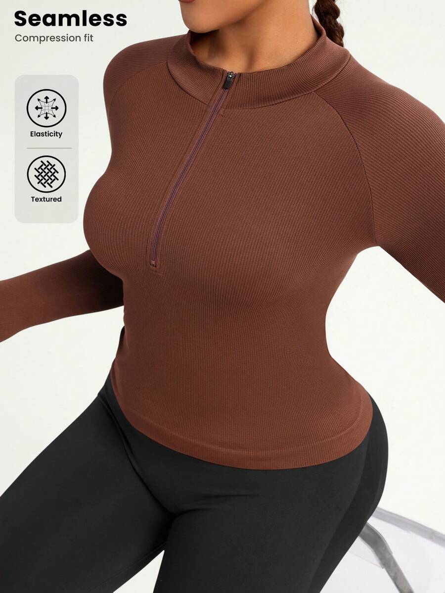 SHEIN Sports Sudadera deportiva de talla grande con cremallera de media vuelta, manga larga y ajustada