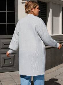 SHEIN LUNE Plus Size Casual Diamond Stripe Pattern Loose Versatile Autumn Cardigan Without Buttonsbusiness Casual Woman,Holiday Outfits,Country Tops