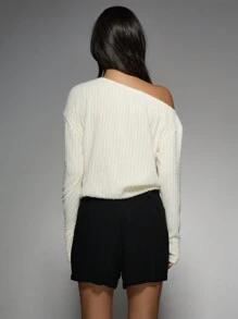 MISSGUIDED 量身定制的高腰亚麻短裤，带侧袋，宽松百慕大长度，正式办公室装，夏季商务休闲装 - 黑色 - 查看 2