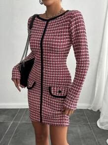 EURMUSE Women's Long Sleeve Tweed Short Dress - Multicolor - View 6