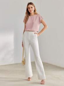 MOTF PREMIUM CONTRAST GUIPURE KANT BLOUSE MET VLEERMOUWEN