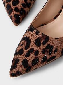 MOTF PREMIUM FASHIONABLE PARTY LEOPARD PRINT RHINESTONE DECORATED WOMEN'S POINTED TOE HIGH HEEL SHOES, VALENTINES