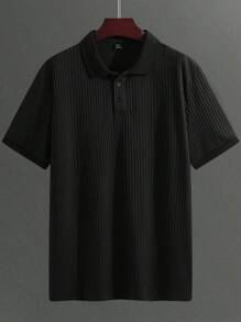 Manfinity Homme 大码男式休闲纯色短袖高尔夫 Polo 衫 - 黑色 - 查看 3