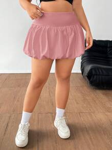 CovetEZ Plus Size Women High Waist Short Ruched Skirt - Pink - View 1