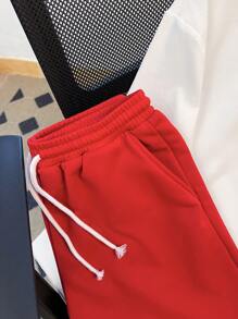 SHEIN 2pcs/Set Teen Boys Casual Comfortable Versatile Rose Flower Print Short Sleeve Top & Shorts Set - Red - View 6