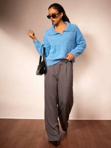 Forever 21 Damen einfacher modischer Lässig Pullover mit Rundhalsausschnitt für den Alltag - Blau - Übersicht 7