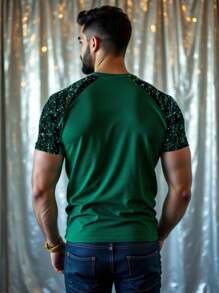 Manfinity VCAY Camiseta verde casual de fiesta con decoración de lentejuelas para hombres, de verano - Verde - Ver 3