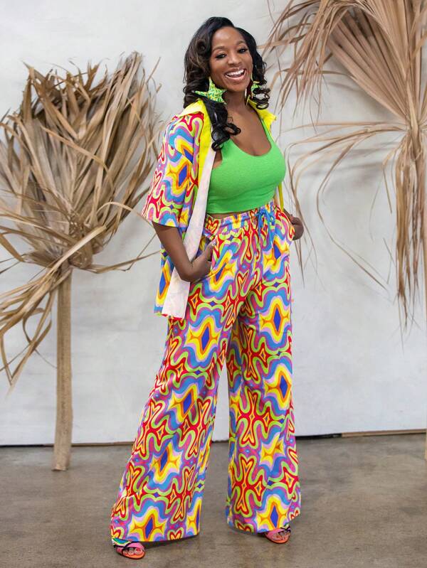 Abeille Creations Cămașă supradimensionată cu imprimeu bohemian de designer, multicoloră, ocazională, vacanță, vară, ieșiri, plajă, festival, Ibiza